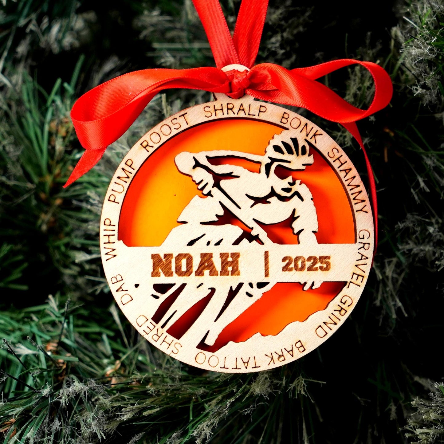 Personalized Mountain Bike Christmas Ornament – Custom Cyclist Gift, Mountain Biking Wooden Ornament, Holiday Keepsake for Bikers - Personalized Holiday Ornament