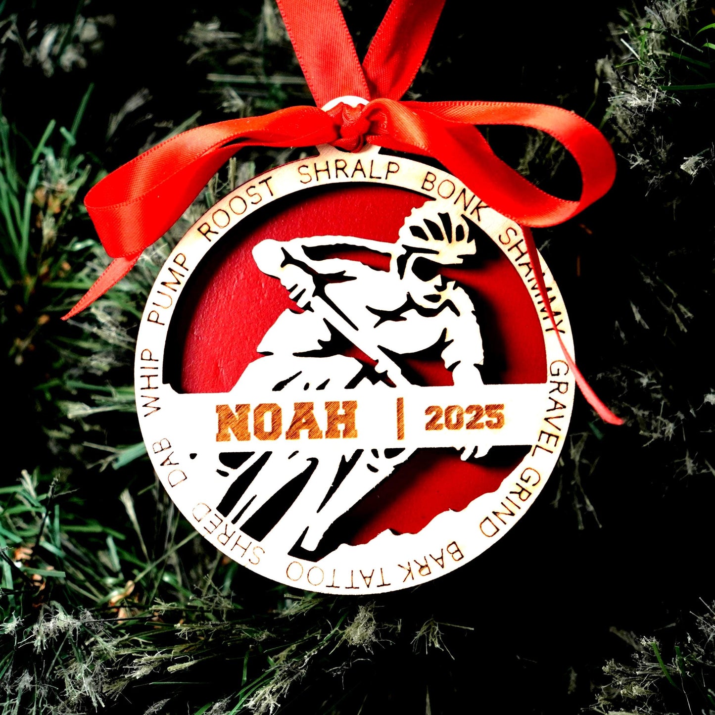 Personalized Mountain Bike Christmas Ornament – Custom Cyclist Gift, Mountain Biking Wooden Ornament, Holiday Keepsake for Bikers - Personalized Holiday Ornament
