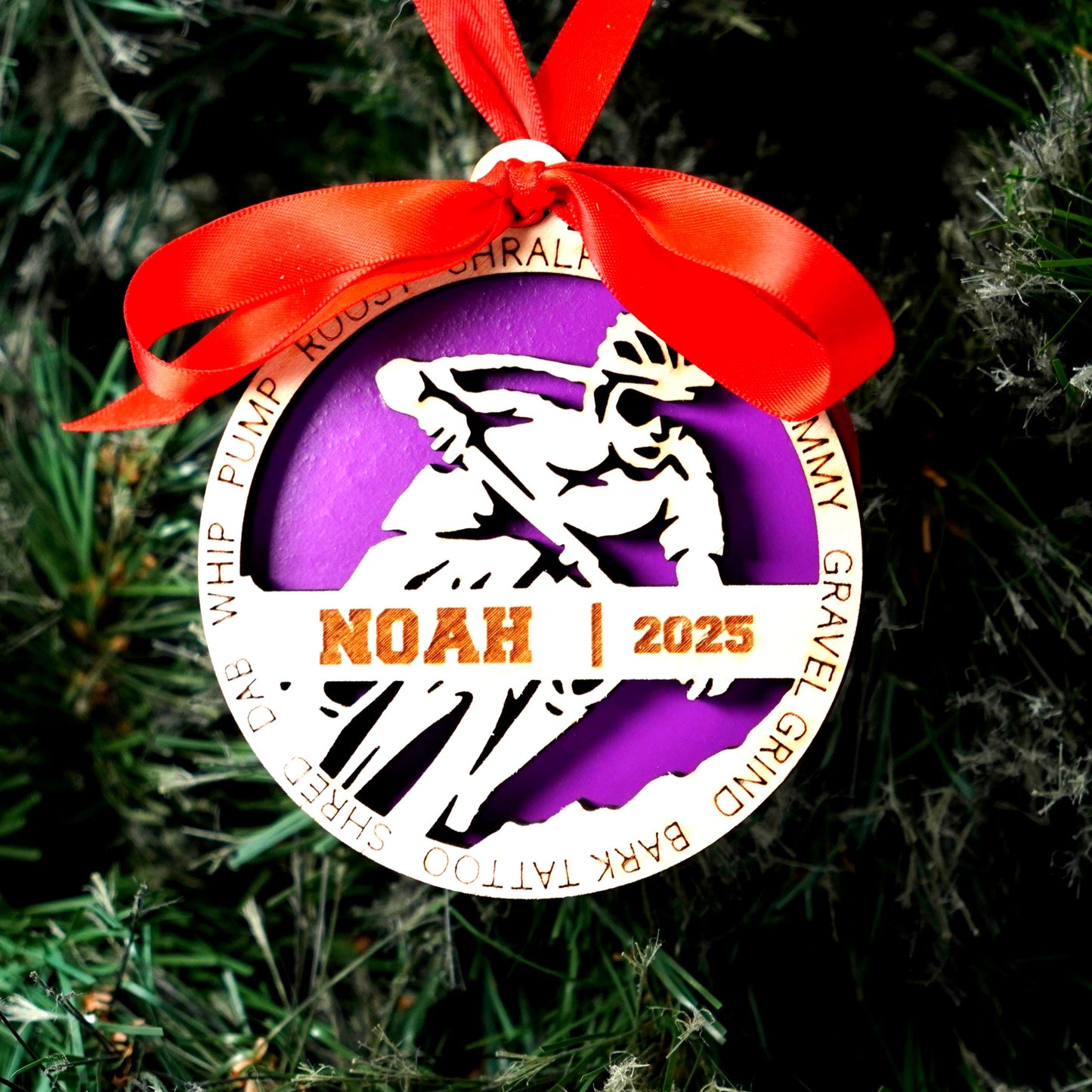 Personalized Mountain Bike Christmas Ornament – Custom Cyclist Gift, Mountain Biking Wooden Ornament, Holiday Keepsake for Bikers - Personalized Holiday Ornament