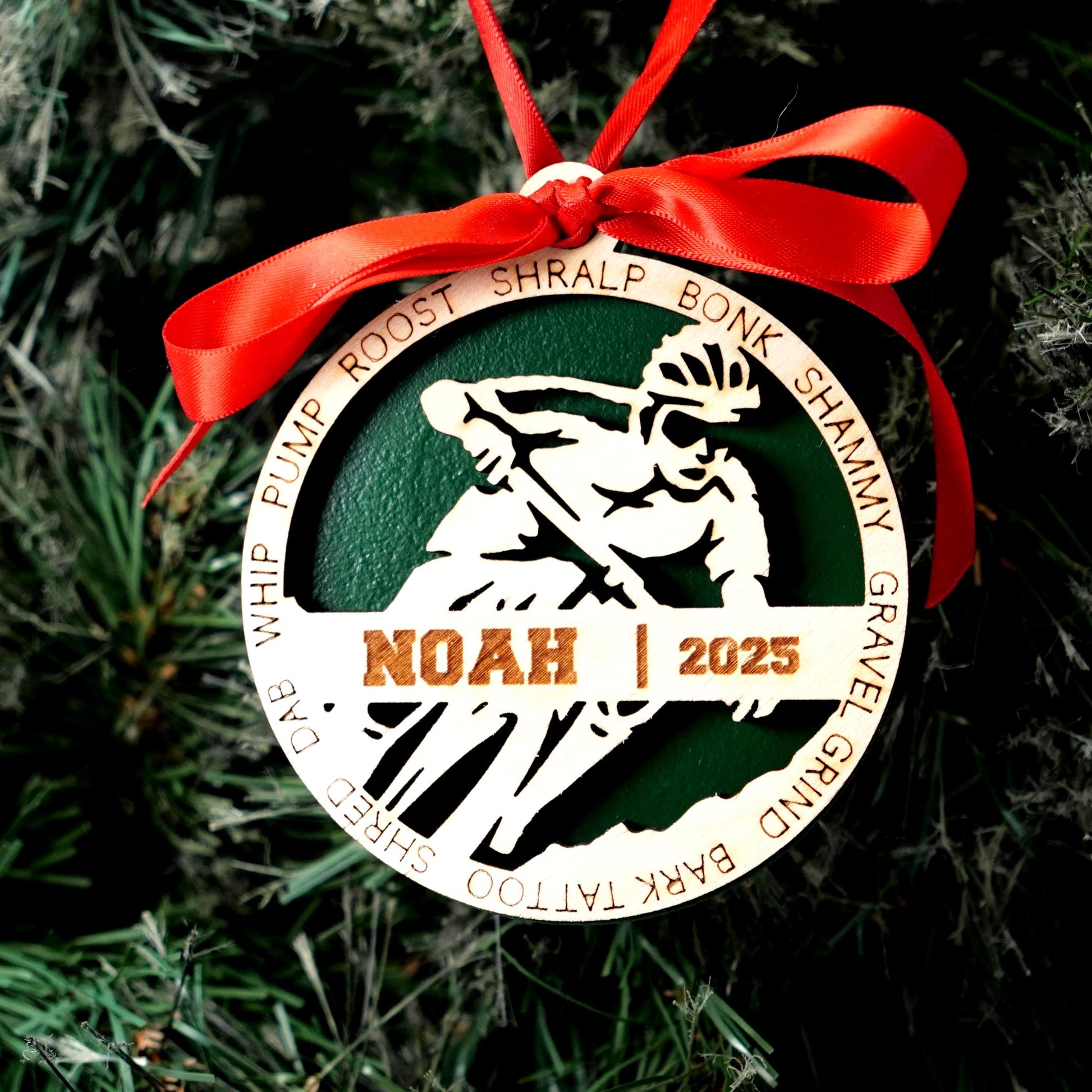 Personalized Mountain Bike Christmas Ornament – Custom Cyclist Gift, Mountain Biking Wooden Ornament, Holiday Keepsake for Bikers - Personalized Holiday Ornament