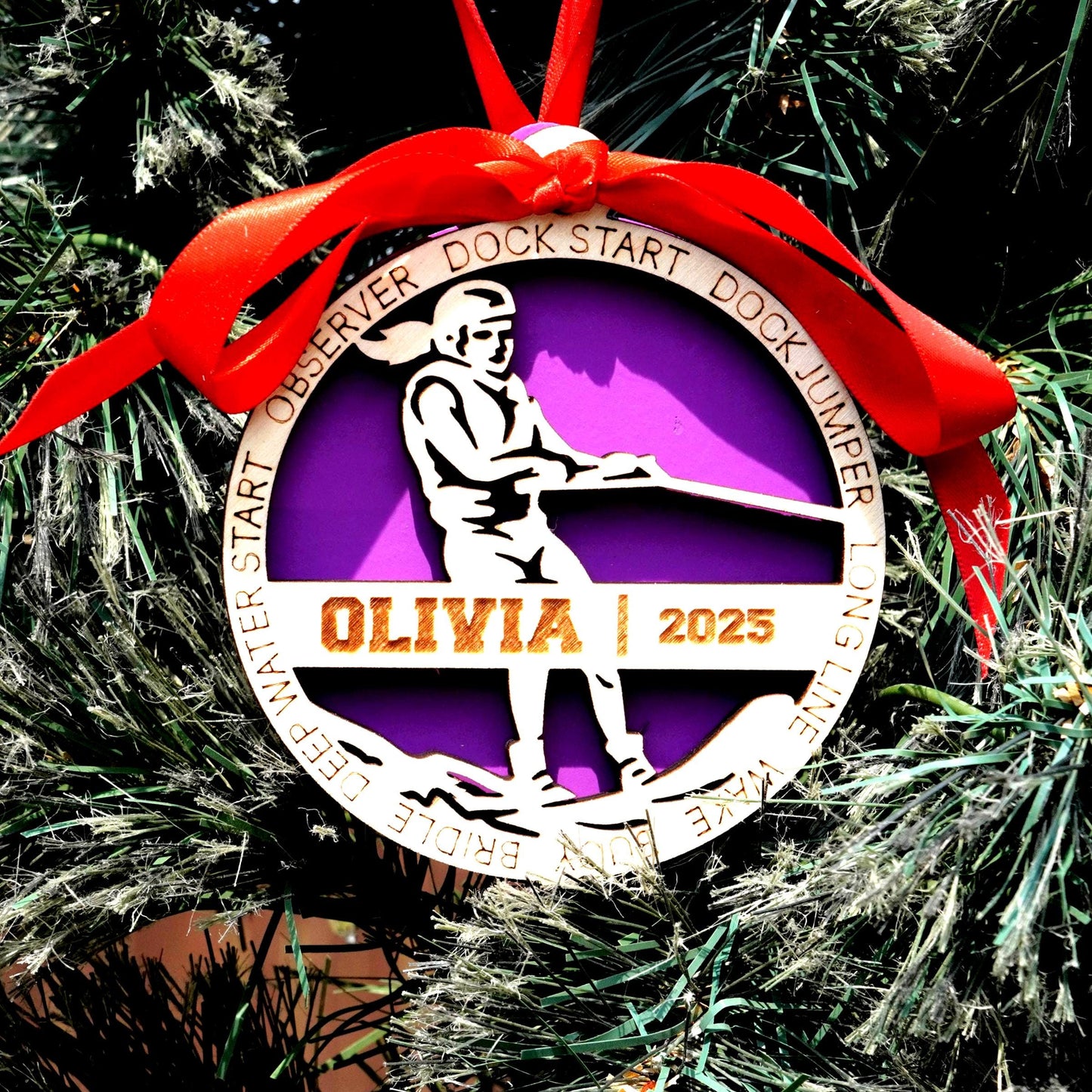 Personalized Women’s Water Skiing Christmas Ornament – Custom Female Water Skier Gift, Holiday Keepsake for Lake Lovers and Water Sports - Personalized Holiday Ornament