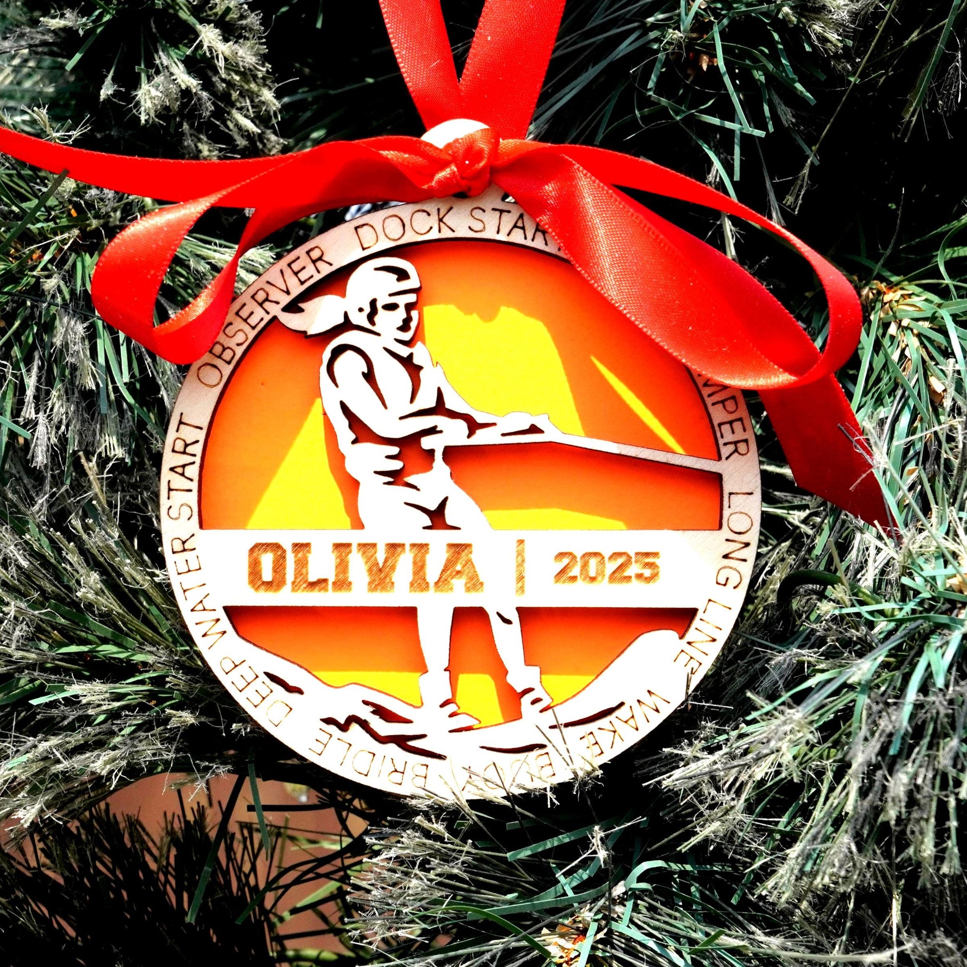 Personalized Women’s Water Skiing Christmas Ornament – Custom Female Water Skier Gift, Holiday Keepsake for Lake Lovers and Water Sports - Personalized Holiday Ornament