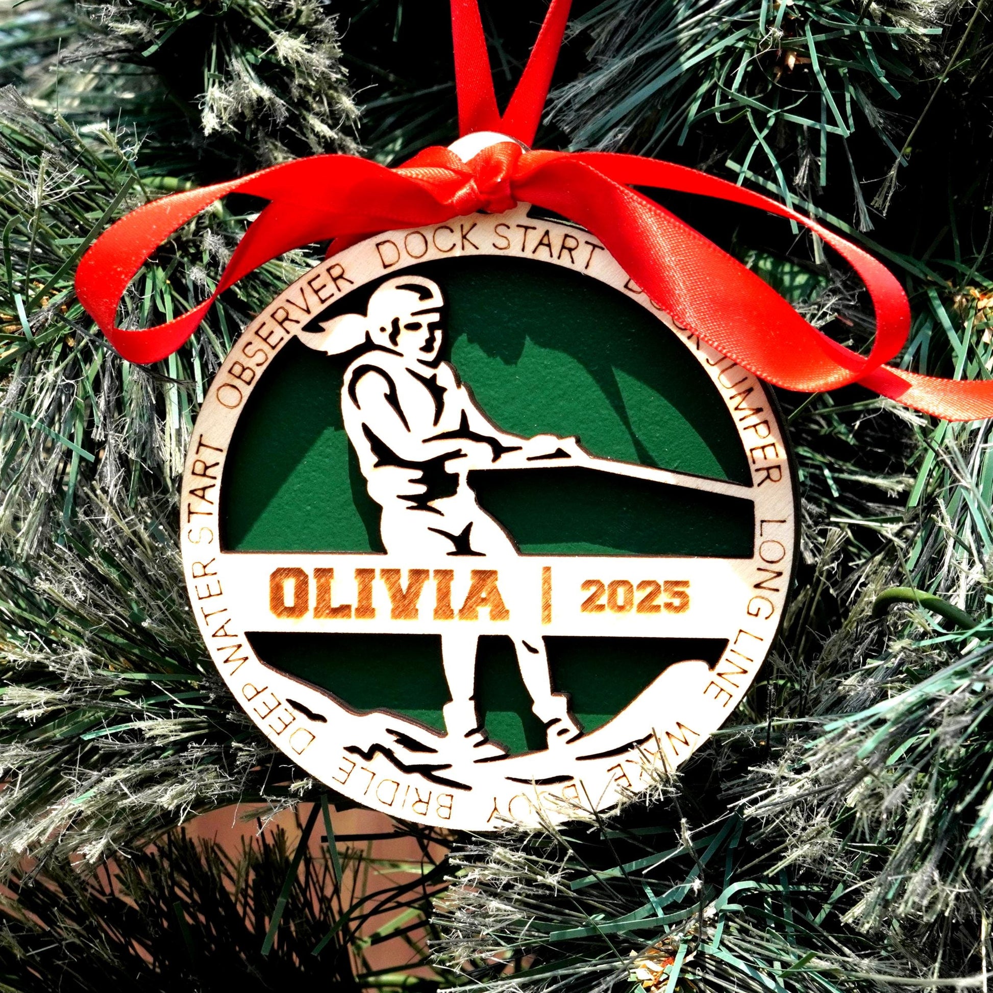 Personalized Women’s Water Skiing Christmas Ornament – Custom Female Water Skier Gift, Holiday Keepsake for Lake Lovers and Water Sports - Personalized Holiday Ornament