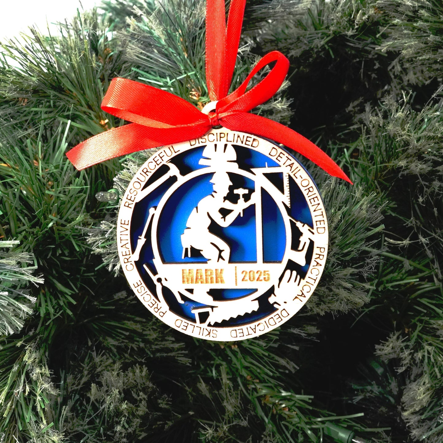Personalized Carpenter Christmas Ornament – Gift for Male Carpenter or Woodworker, Builder - Personalized Holiday Ornament