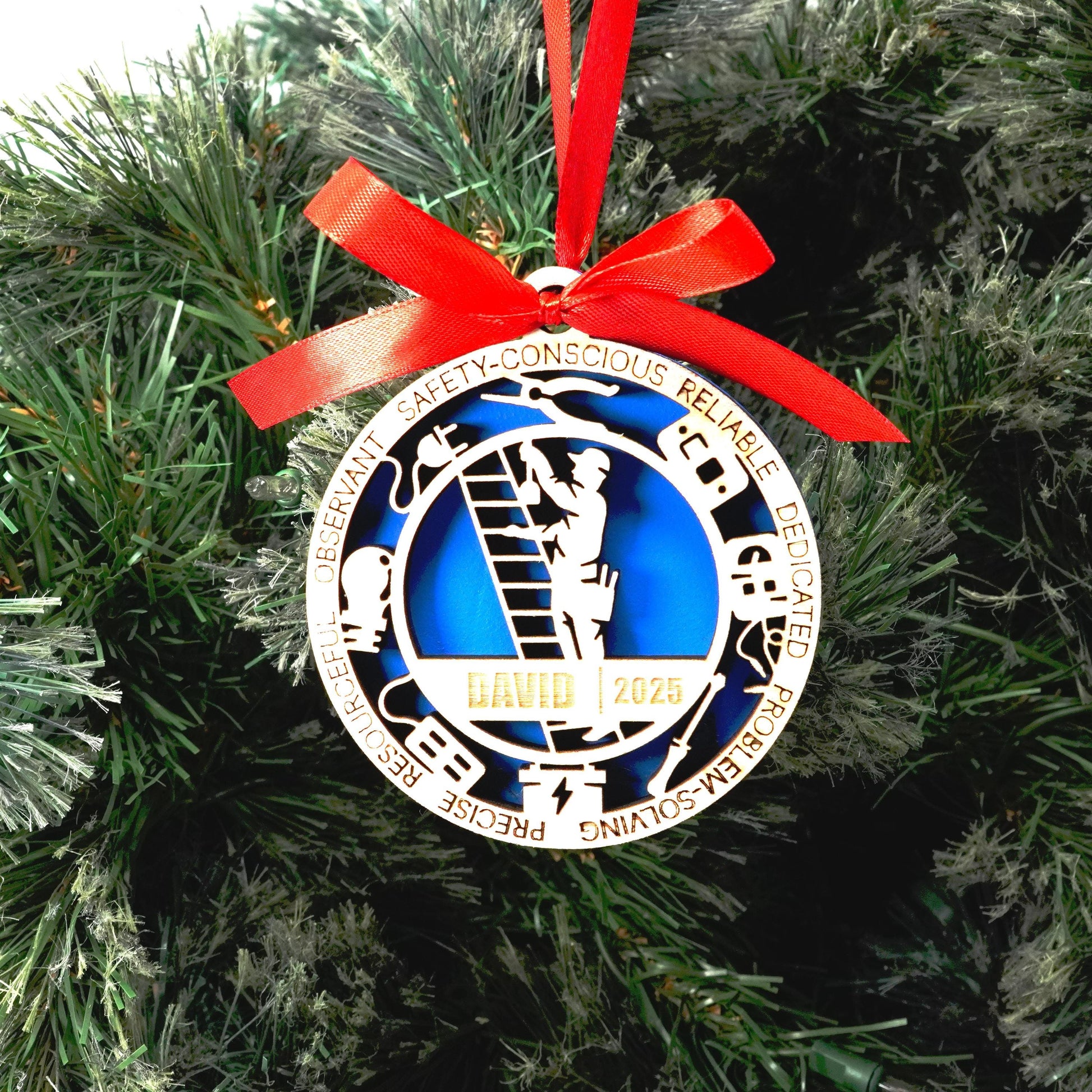 Personalized Electrician Christmas Ornament – Gift for Male Electrician or Electrical Tech, Power Worker - Personalized Holiday Ornament