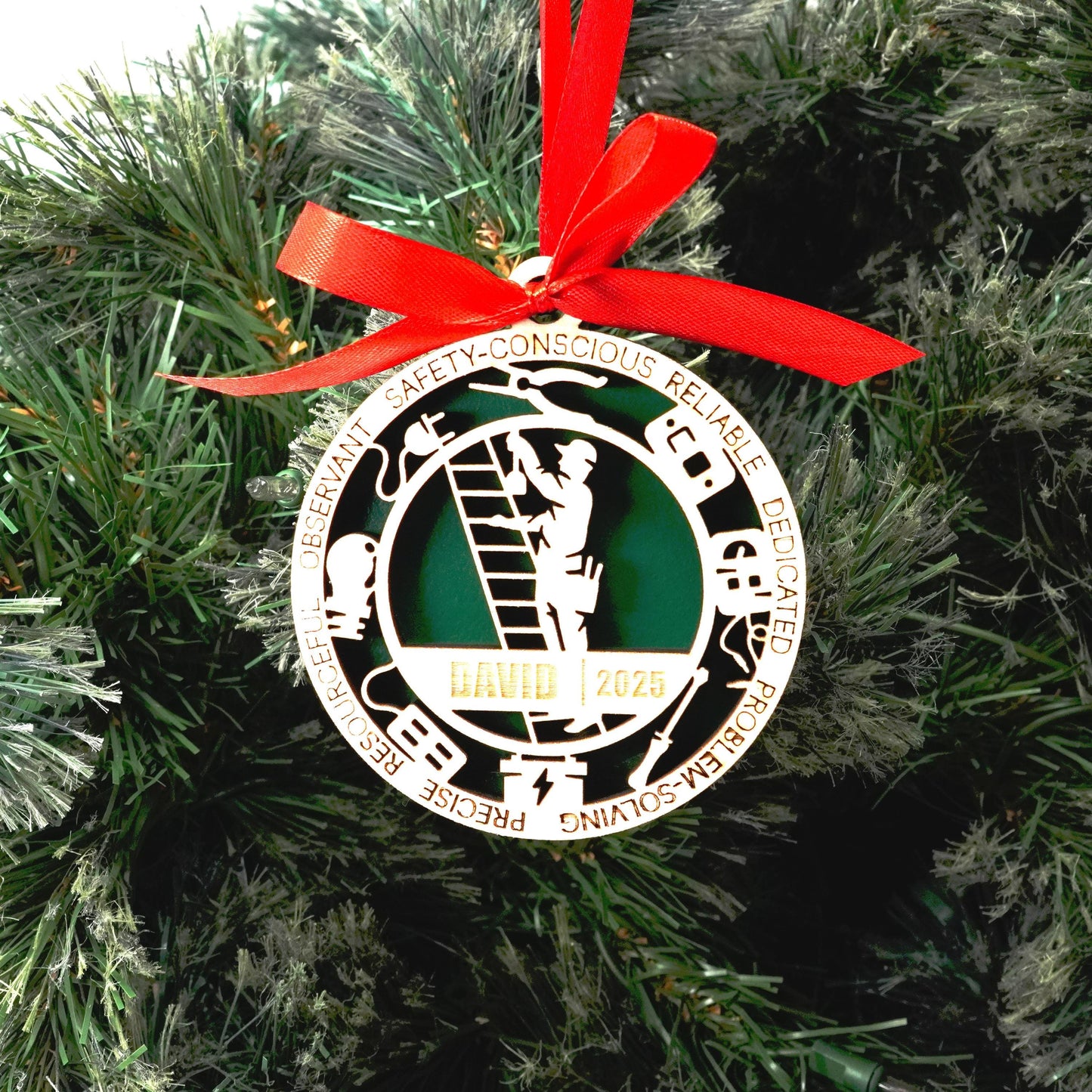 Personalized Electrician Christmas Ornament – Gift for Male Electrician or Electrical Tech, Power Worker - Personalized Holiday Ornament