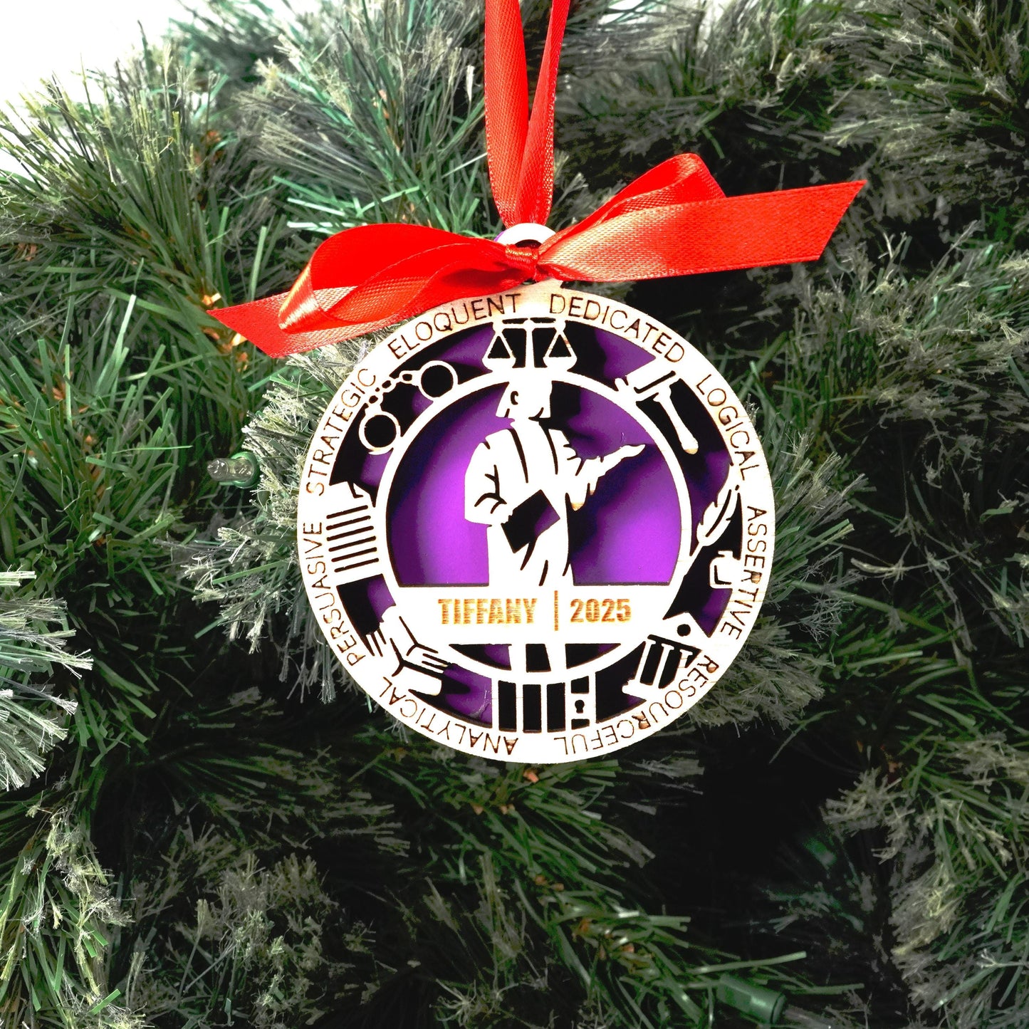 Personalized Lawyer Christmas Ornament – Gift for Female Lawyer or Attorney, Paralegal - Personalized Holiday Ornament