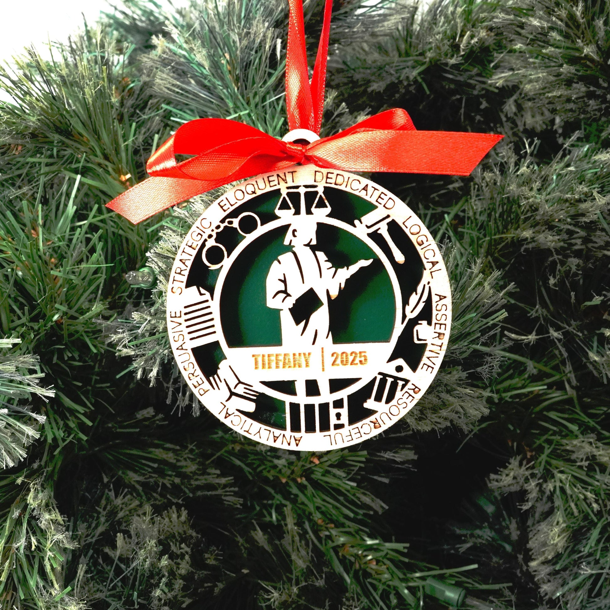 Personalized Lawyer Christmas Ornament – Gift for Female Lawyer or Attorney, Paralegal - Personalized Holiday Ornament