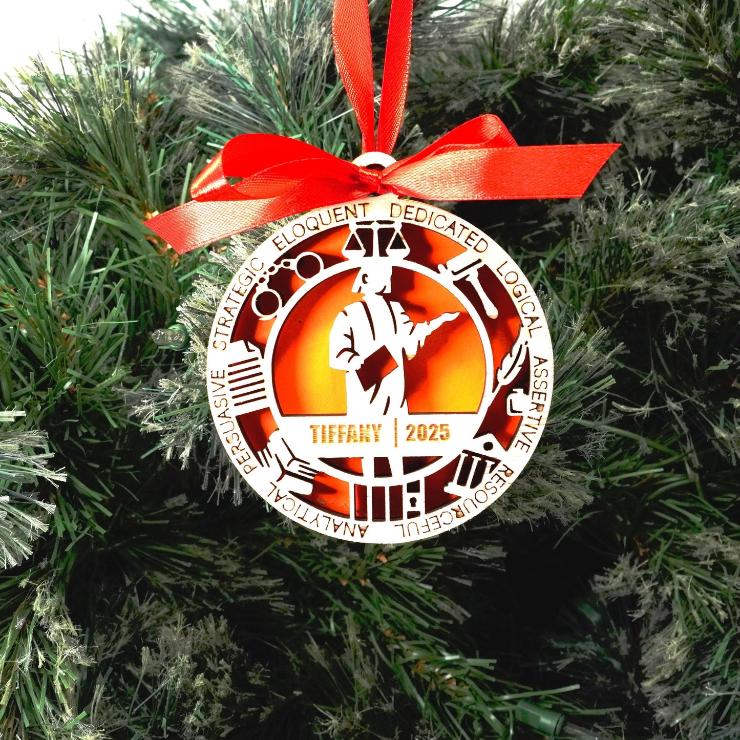 Personalized Lawyer Christmas Ornament – Gift for Female Lawyer or Attorney, Paralegal - Personalized Holiday Ornament