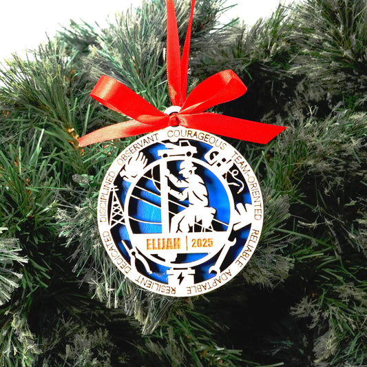 Personalized Line Man Christmas Ornament – Gift for Male Line Man or Lineman, Utility Worker, Power Company Worker Gift - Personalized Holiday Ornament