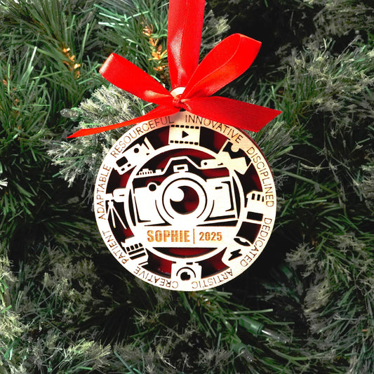 Personalized Photographer Christmas Ornament – Gift for Photographer, Videographer, Digital Creator, and Video Directors - Personalized Holiday Ornament