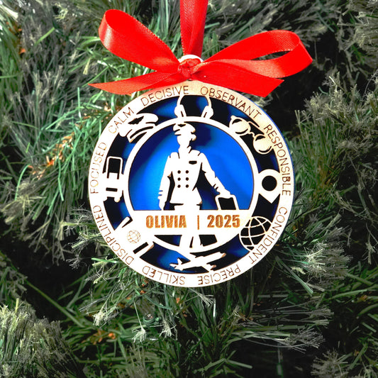 Personalized Pilot Christmas Ornament – Gift for Female Pilot or Flight Crew, Aviation Lover - Personalized Holiday Ornament