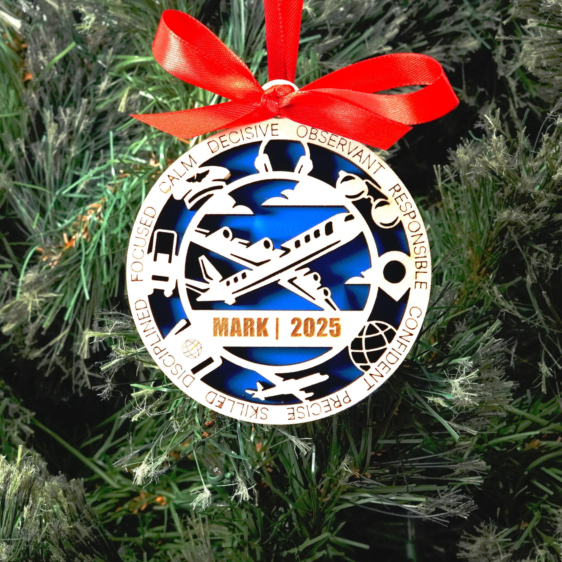 Personalized Pilot Christmas Ornament – Gift for Pilot, Flight Crew, Aviation Lover, Airplane, Travel - Personalized Holiday Ornament