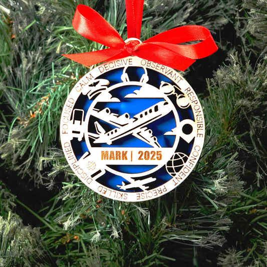 Personalized Pilot Christmas Ornament – Gift for Pilot, Flight Crew, Aviation Lover, Airplane, Travel - Personalized Holiday Ornament