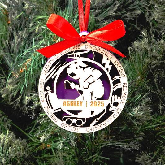 Personalized Welder Christmas Ornament – Gift for Female Welder or Metalworker, Fabricator, Welding Student, Underwater Welder Gift - Personalized Holiday Ornament