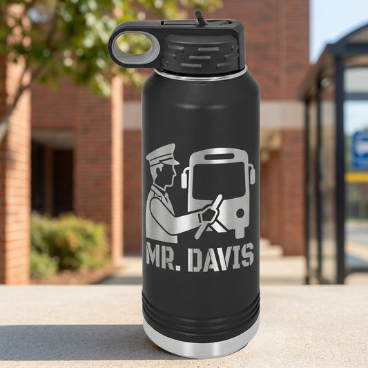 Personalized Bus Driver Gift Water Bottle, Thank You Gift, Appreciation Present, Custom Name Engraved 32oz Bottle, Durable Hydration - View 1