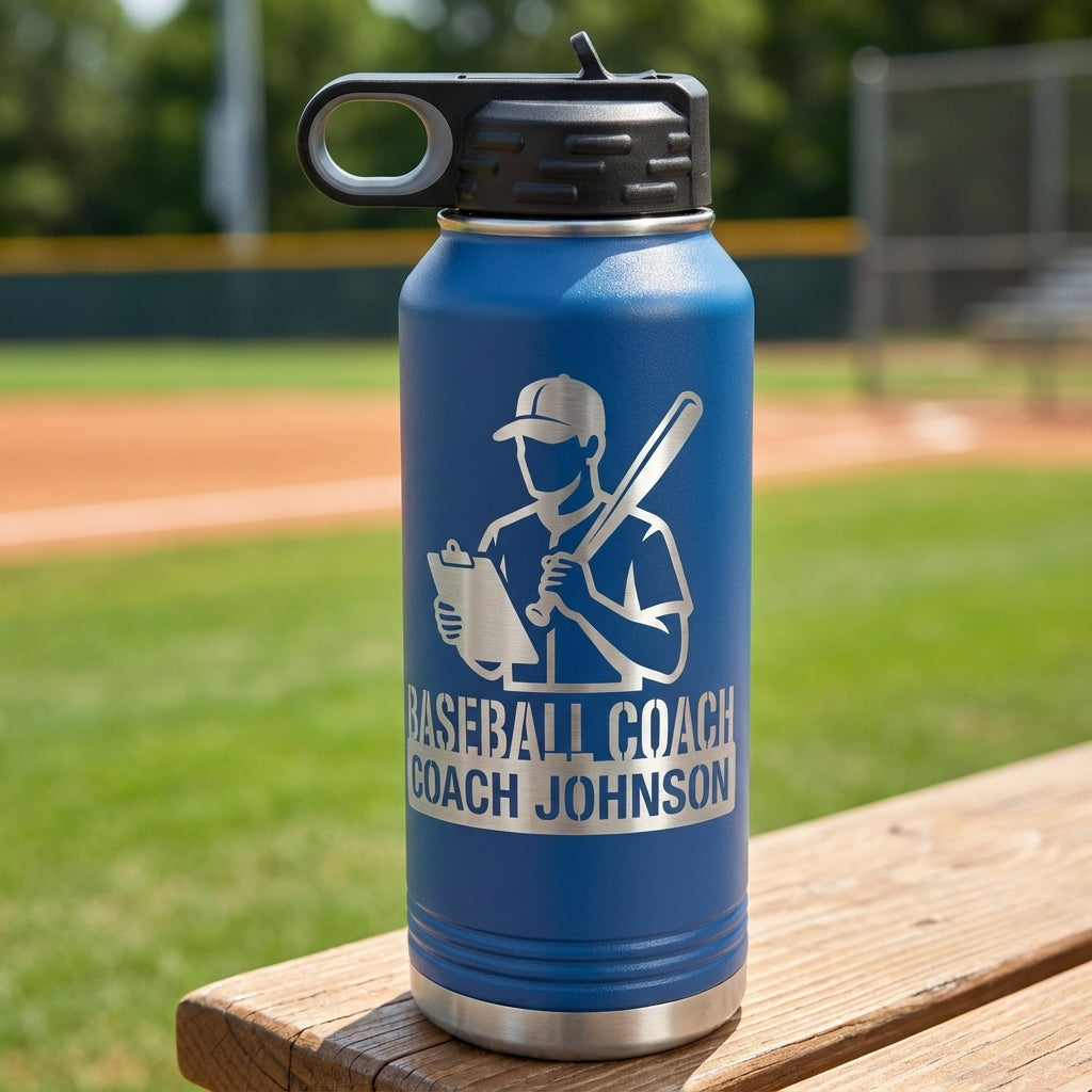Personalized Baseball Coach Gift Water Bottle - End of Season Team Thank You - Laser Engraved Custom Name 32oz Hydration - View 3