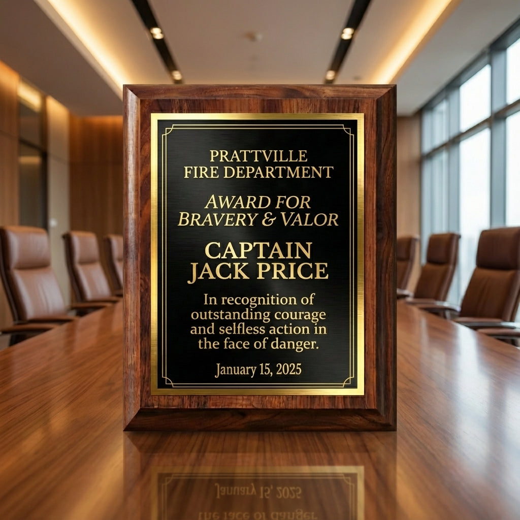 Personalized Firefighter Award Plaque - Custom Bravery Recognition Gift for Fireman Hero Captain - Laser Engraved Wood Sign - View 3