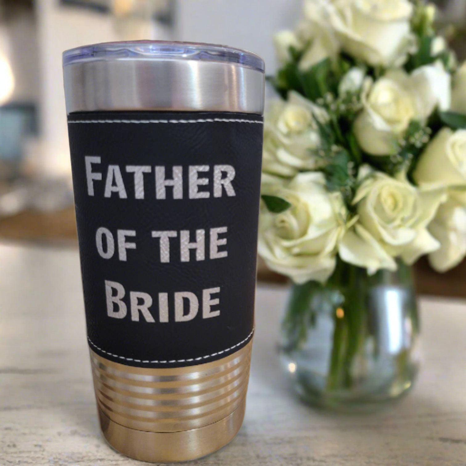 Father of the Bride - Leatherette Tumbler - Customized Engraved Insulated Wedding Tumbler, Engraved 20oz Insulated Tumbler - gift for father of the brideWood Unlimited#