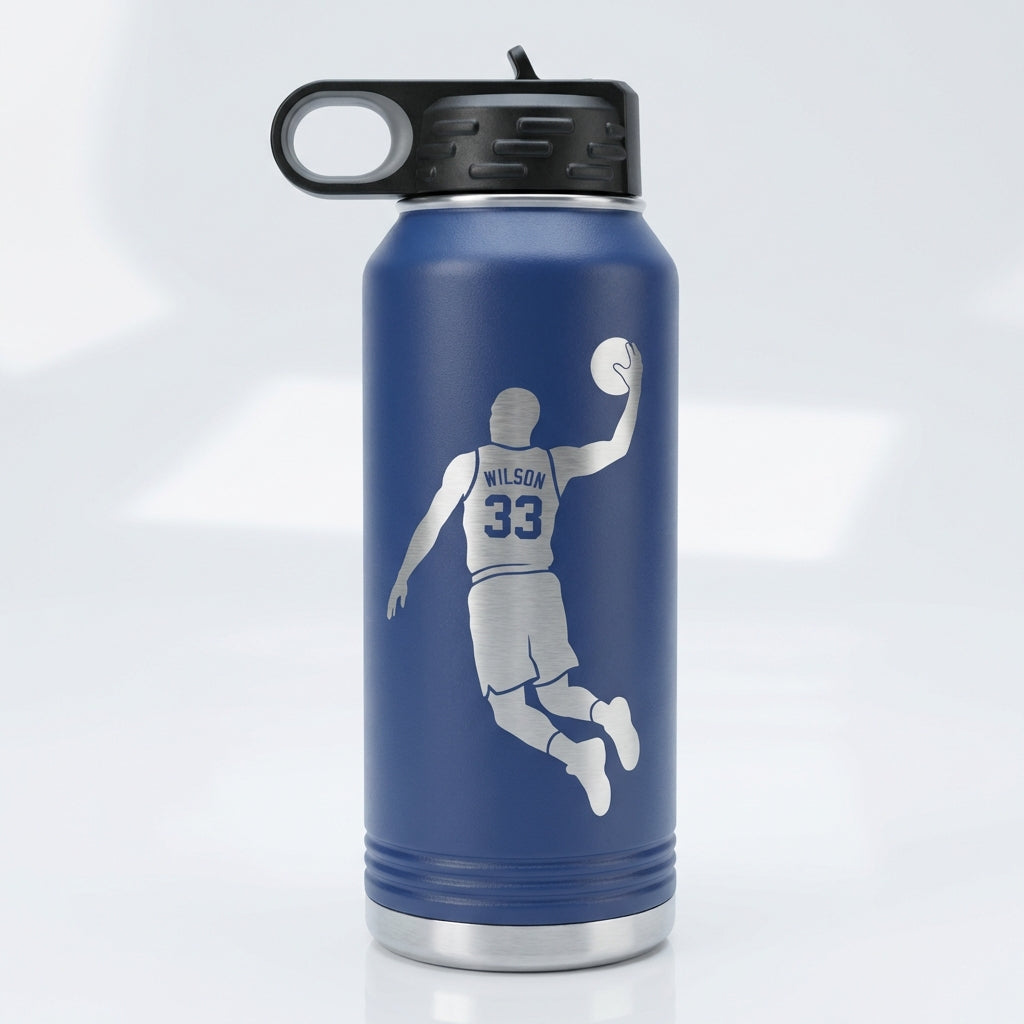 Personalized Basketball Player Water Bottle | Custom Team Gift | Laser Engraved Sports Bottle | Athlete Hydration | Name & Number - View 5