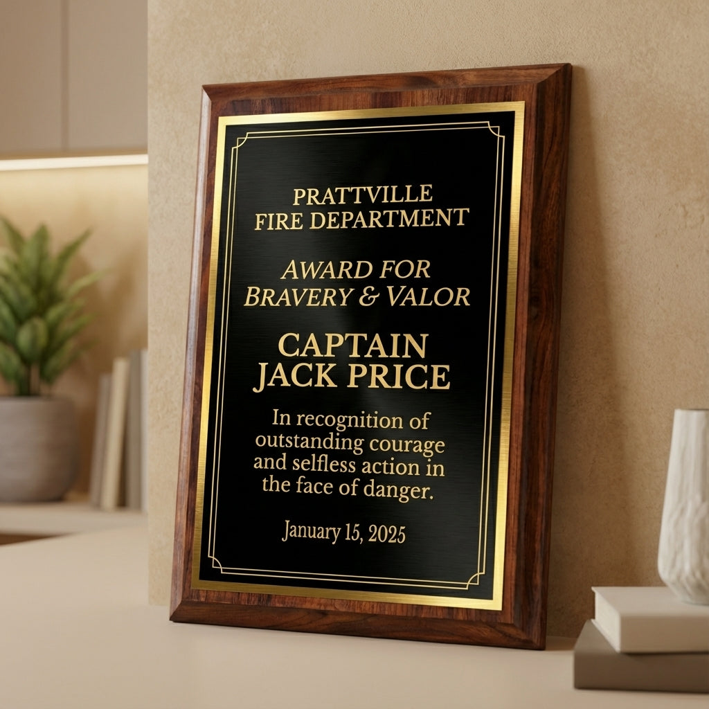Personalized Firefighter Award Plaque - Custom Bravery Recognition Gift for Fireman Hero Captain - Laser Engraved Wood Sign - View 2