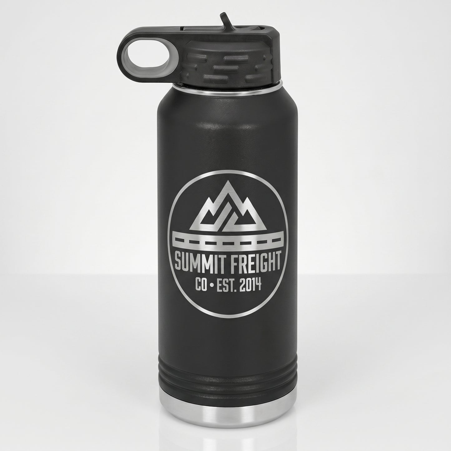 32oz fleet bottle laser-engraved with a company logo