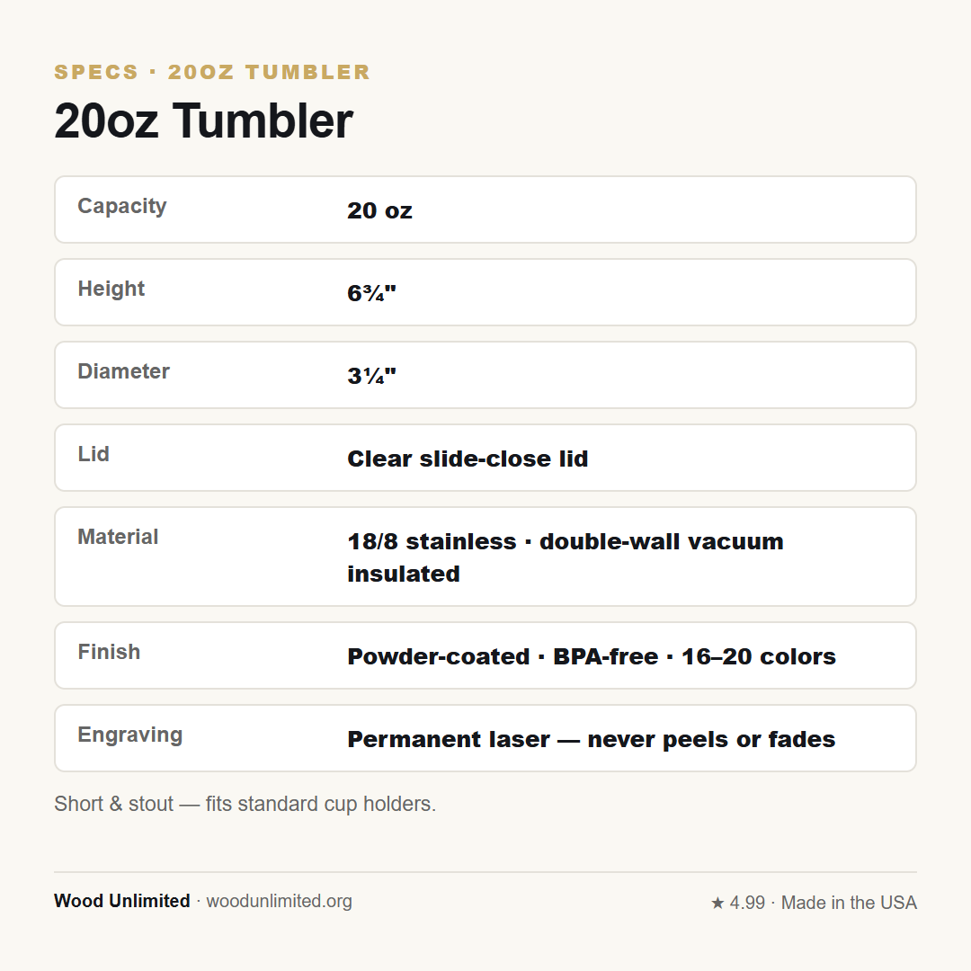 20oz tumbler exact dimensions and specs