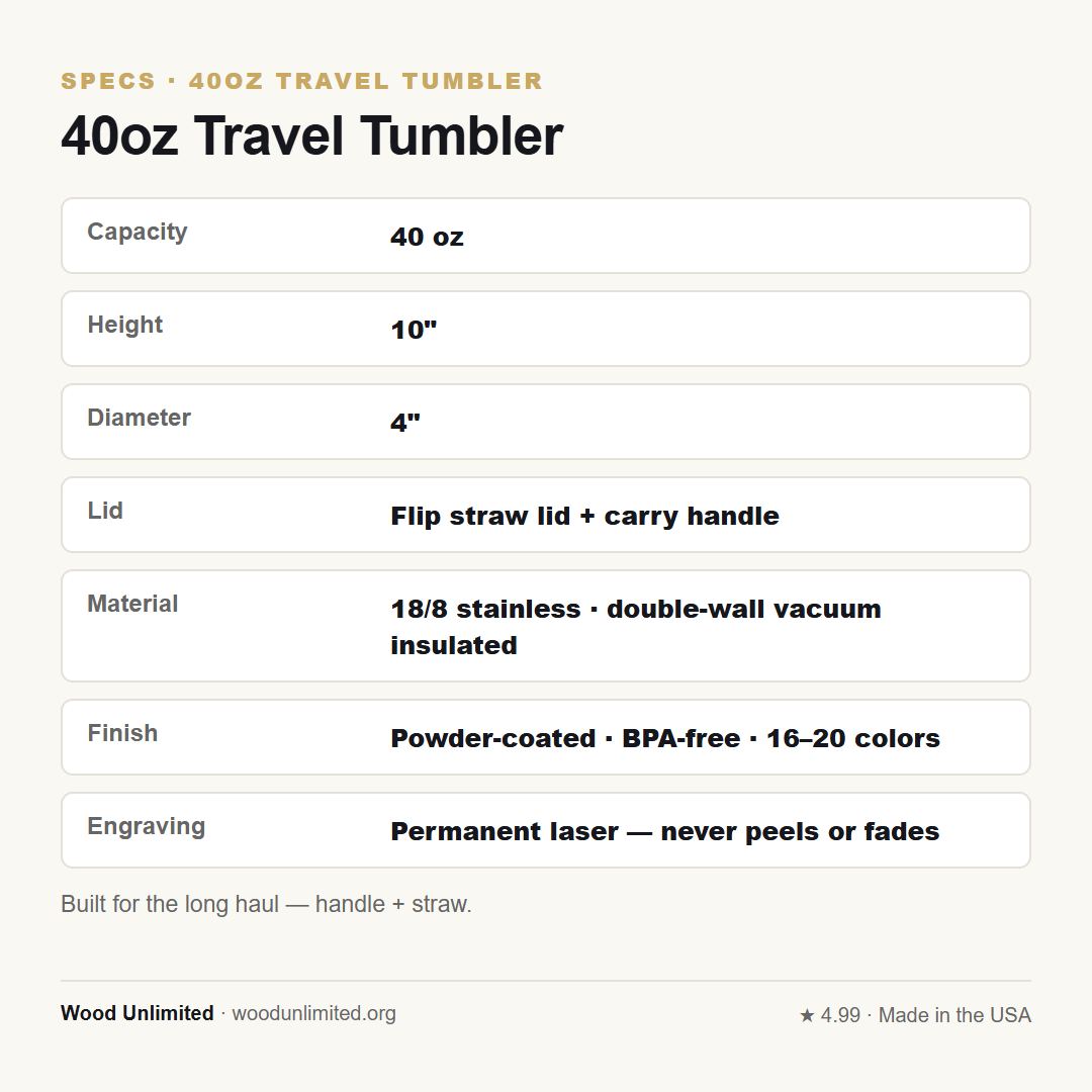 40oz travel tumbler exact dimensions and specs