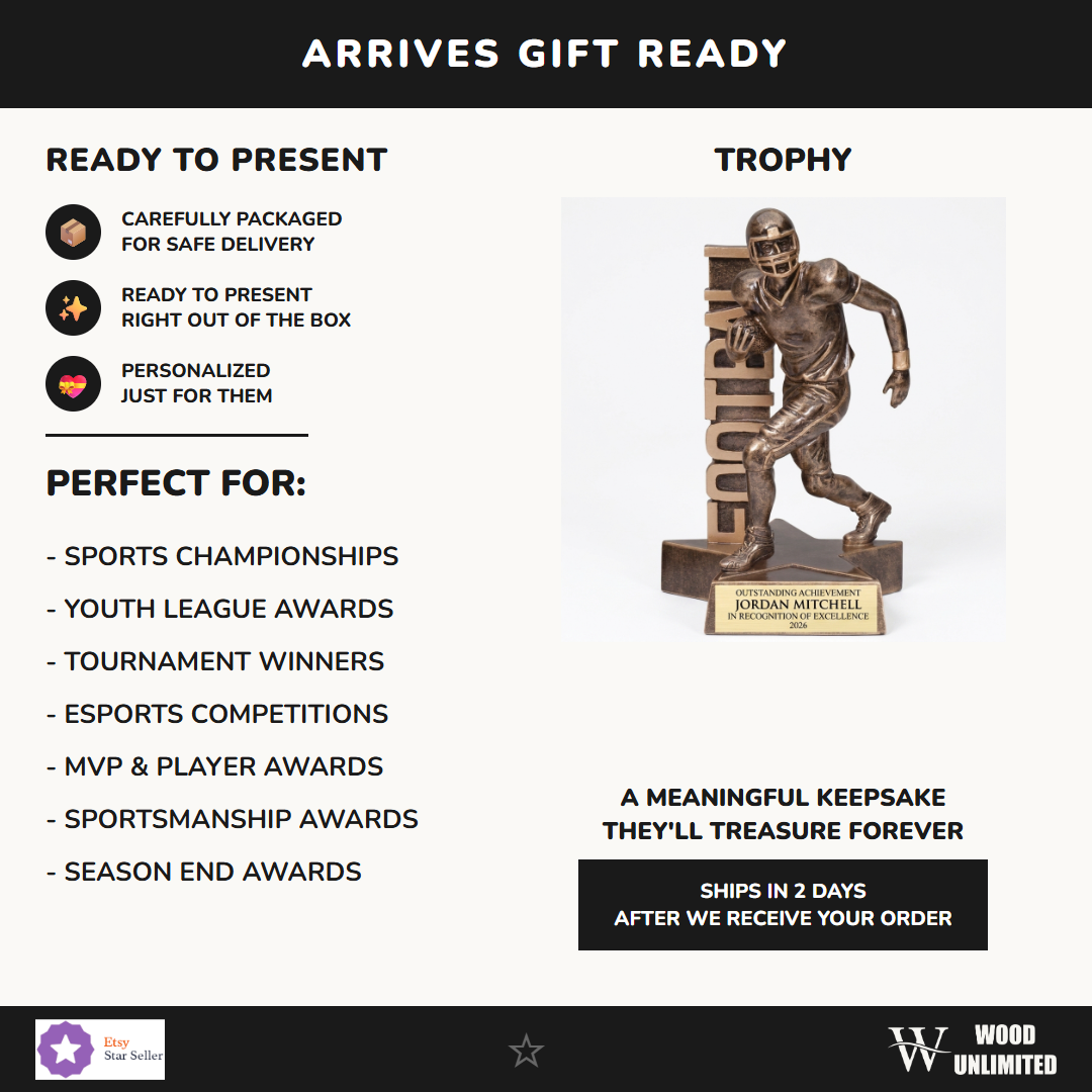 Gift-ready personalized Football Billboard Resin Trophy resin award, perfect for ceremonies, retirements, and corporate recognition
