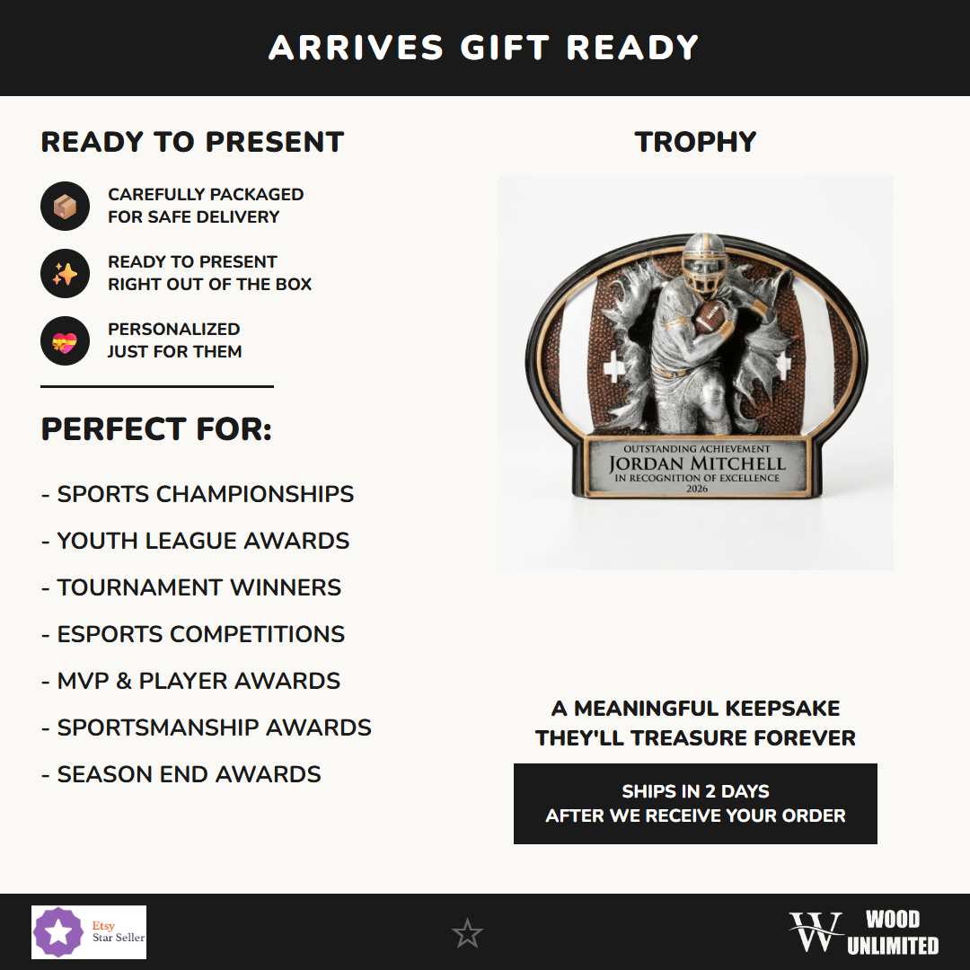 Gift-ready personalized Football Resin Plaque Award resin award, perfect for ceremonies, retirements, and corporate recognition