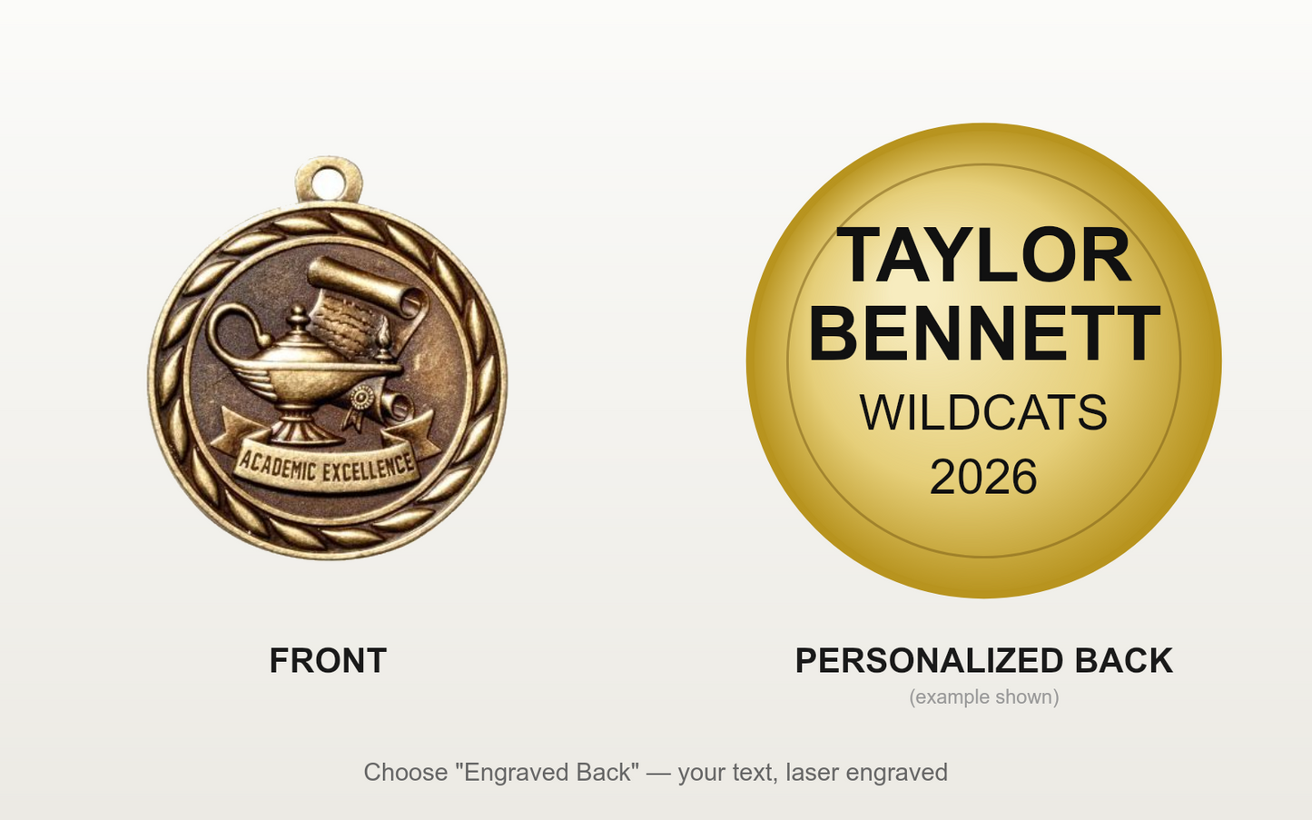 Personalized Academic Excellence Medals with Neck Ribbon - Gold Silver Bronze - Custom Engraved