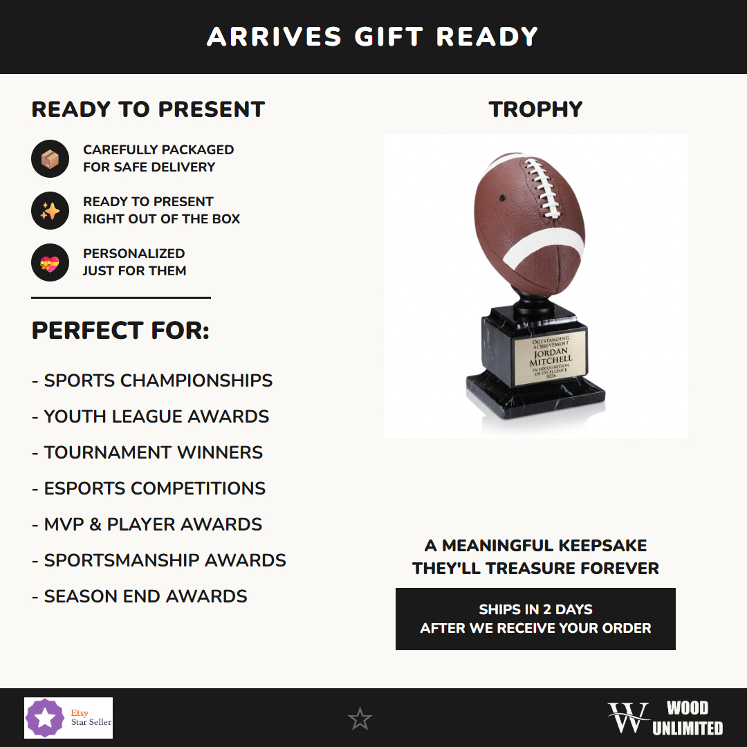 Gift-ready personalized Full Color Football Resin Trophy resin award, perfect for ceremonies, retirements, and corporate recognition