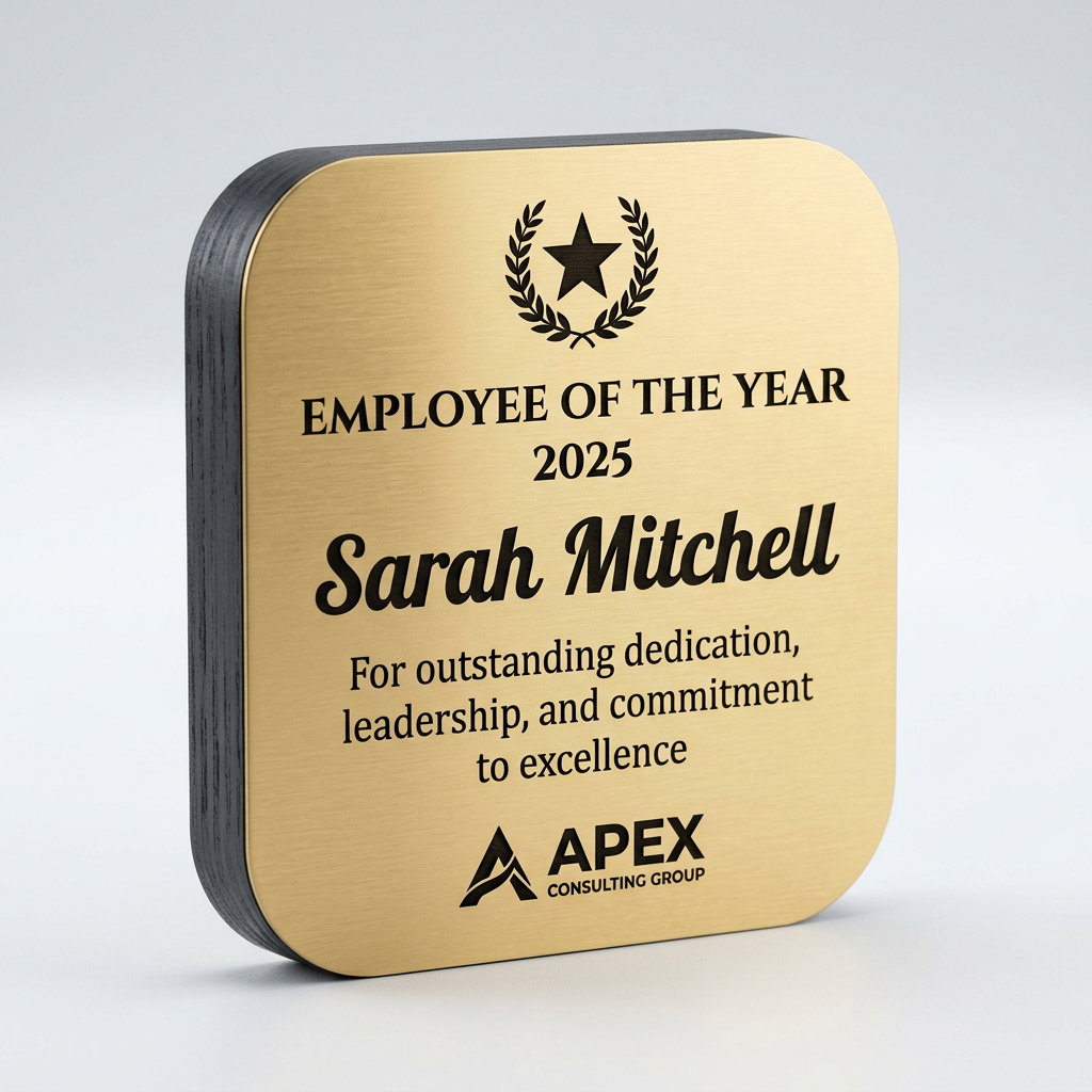Custom Employee Recognition Award Plaque, Personalized Corporate Trophy, Laser Engraved Business Awa - alternate view