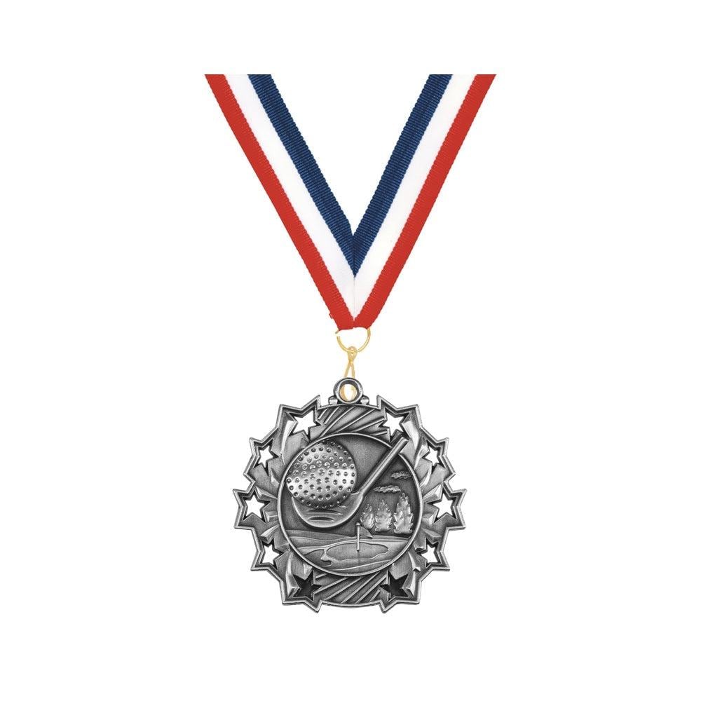 How to order personalized golf medal: select medal, choose ribbon color, add custom text
