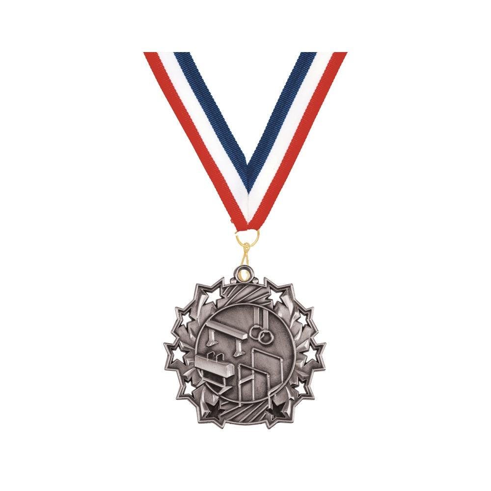 How to order personalized gymnastics medal: select medal, choose ribbon color, add custom text
