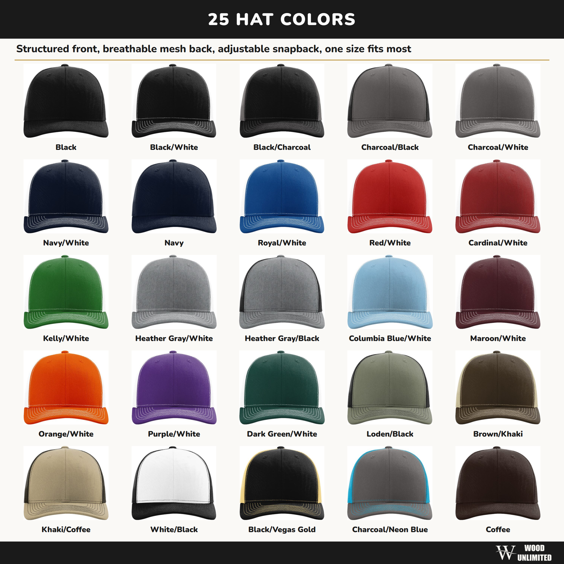 football coach hat shown in several Richardson 112 hat colors