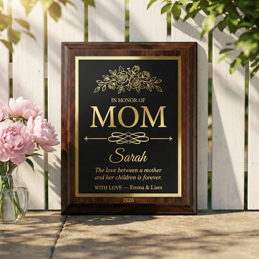 custom cherry wood mom plaque laser engraved gold | Custom Engraved mothers day plaque, designed for Daughters celebrating Christmas and Anniversary, also great for Personalized gift