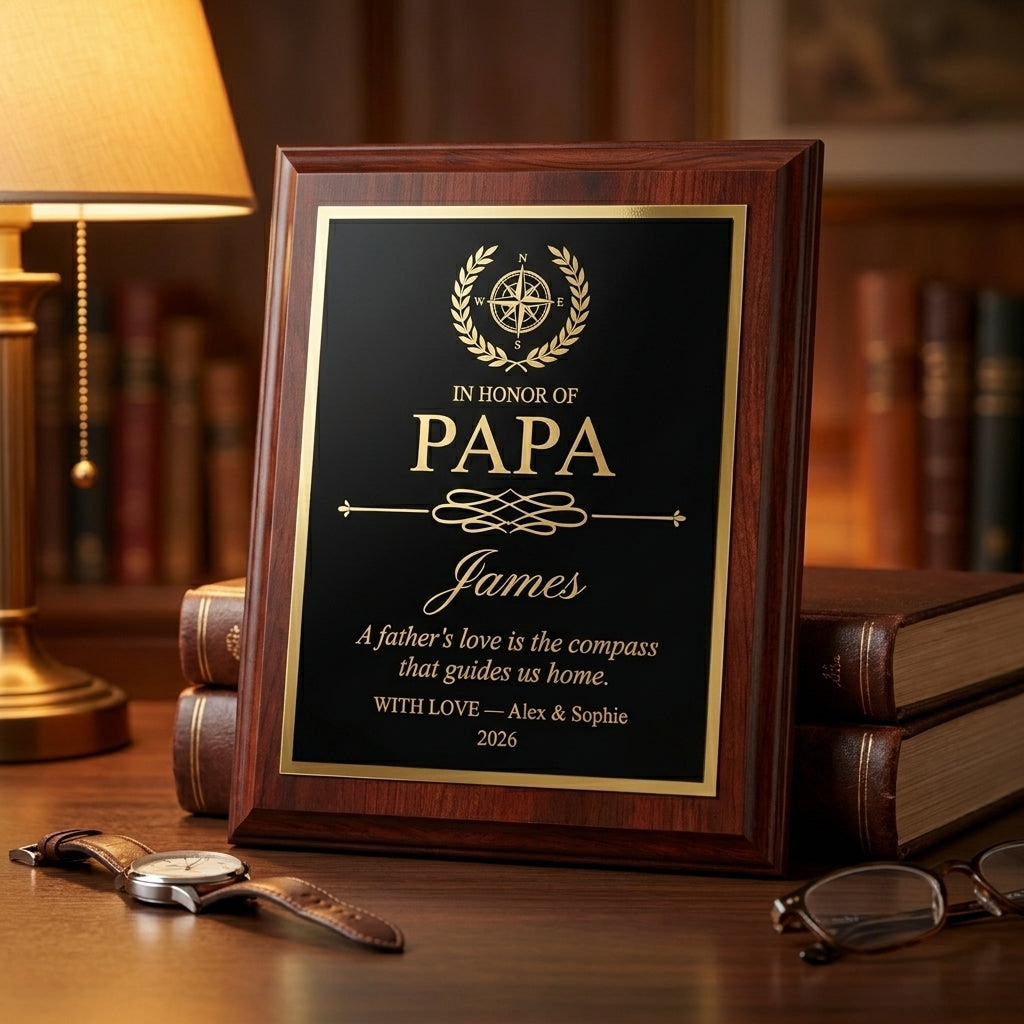 custom cherry wood dad plaque laser engraved gold | Custom Engraved fathers day plaque, designed for Daughters celebrating Christmas and Retirement, also great for Personalized gift