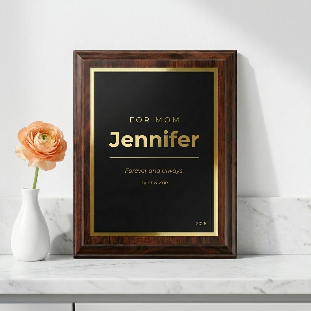 contemporary cherry wood mom plaque gold engraved name | Custom Engraved modern mom plaque, designed for Daughters celebrating Christmas and Housewarming, also great for Modern personalized gift
