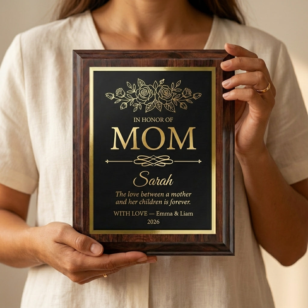 heirloom engraved mama plaque from daughter son | Personalized personalized mom plaque for Grandchildren and Families, custom laser engraved gold name plate ideal for Retirement