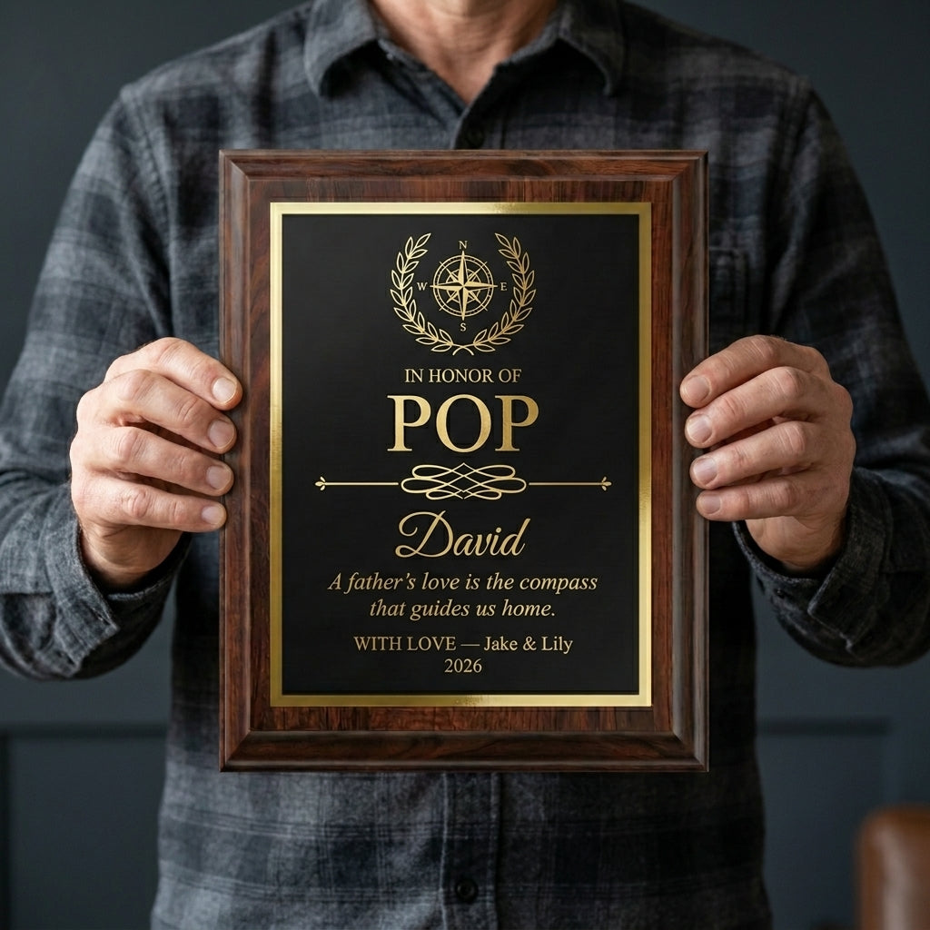 heirloom engraved papa plaque from daughter son | Personalized personalized dad plaque for Grandchildren and Families, custom laser engraved gold name plate ideal for Anniversary