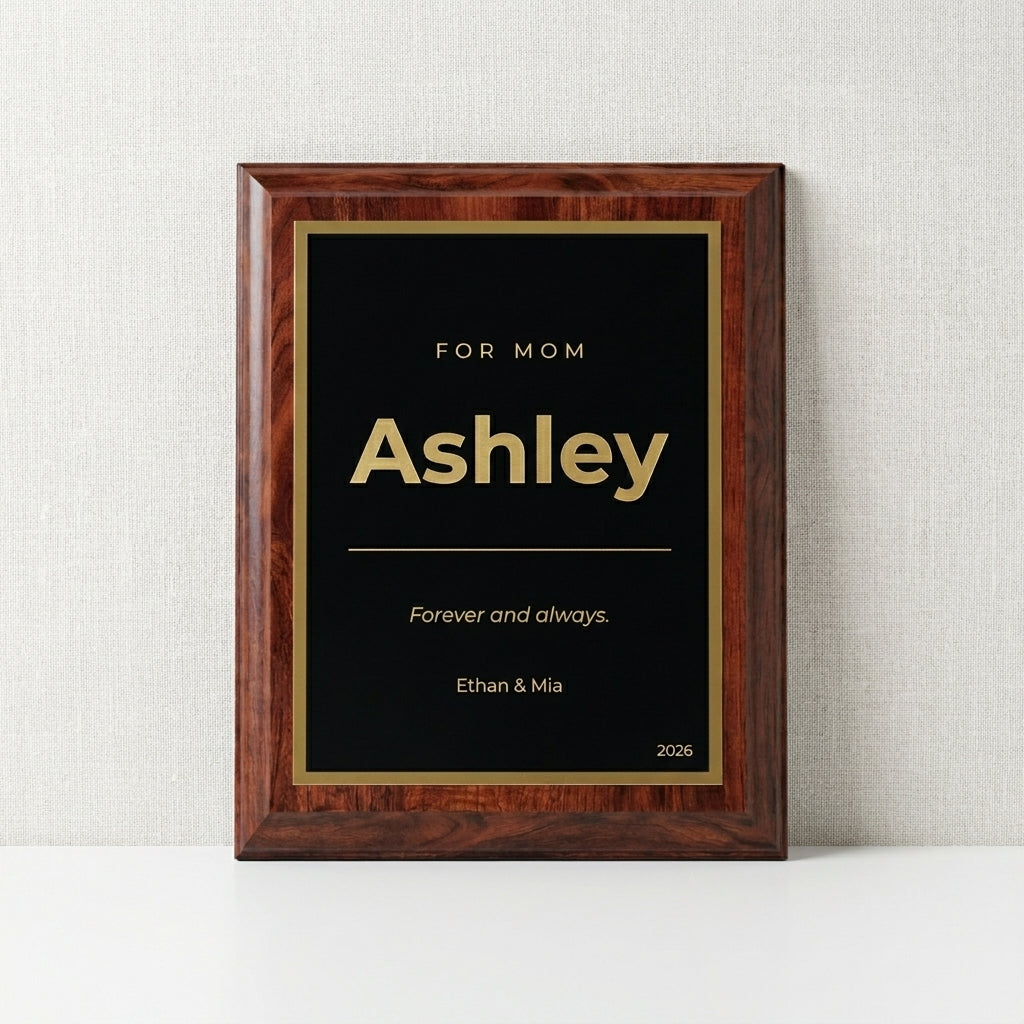 modern mom gift cherry wood black gold engraving | Mother's Day Gift Award with personalized engraving, ideal recognition gift for Families, mother's day gift ceremony, and Contemporary home decor events