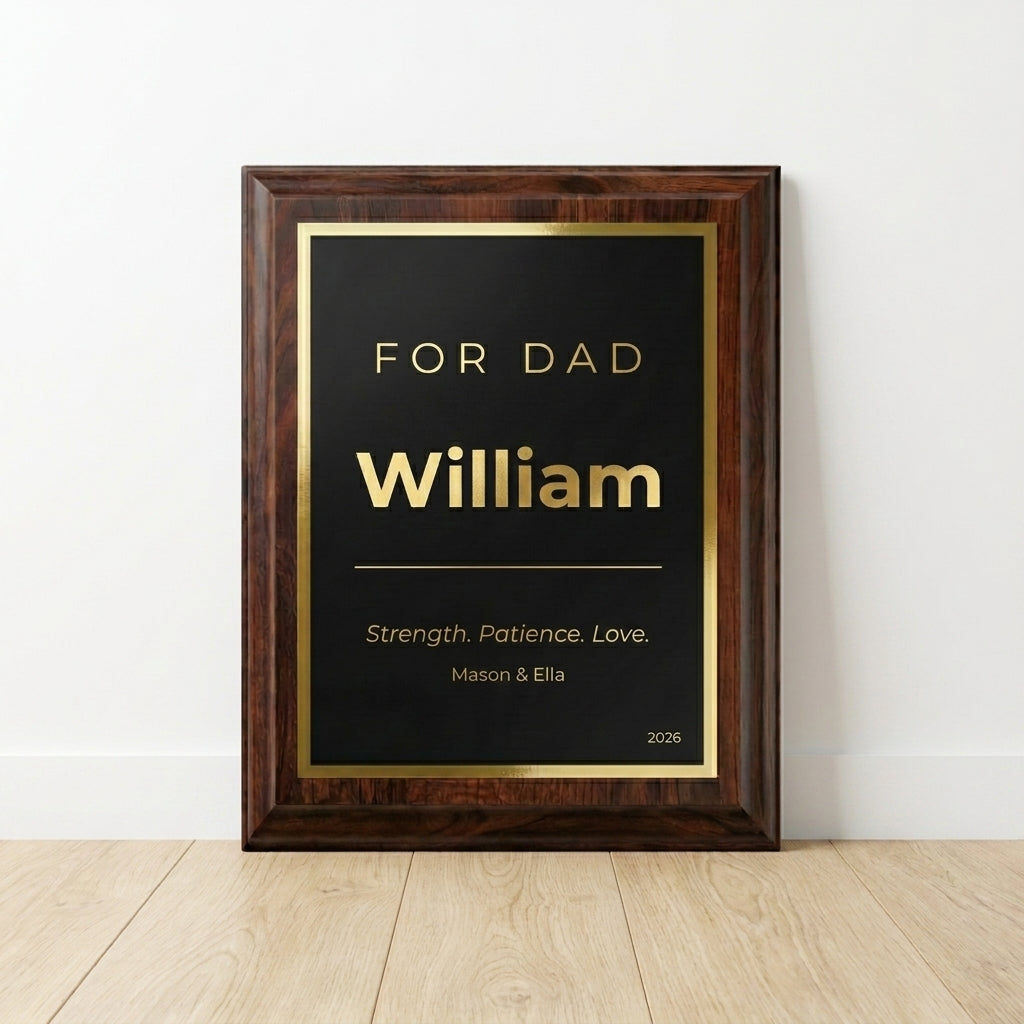 modern dad gift cherry wood black gold engraving | Father's Day Gift Award with personalized engraving, ideal recognition gift for Families, father's day gift ceremony, and Contemporary home decor events