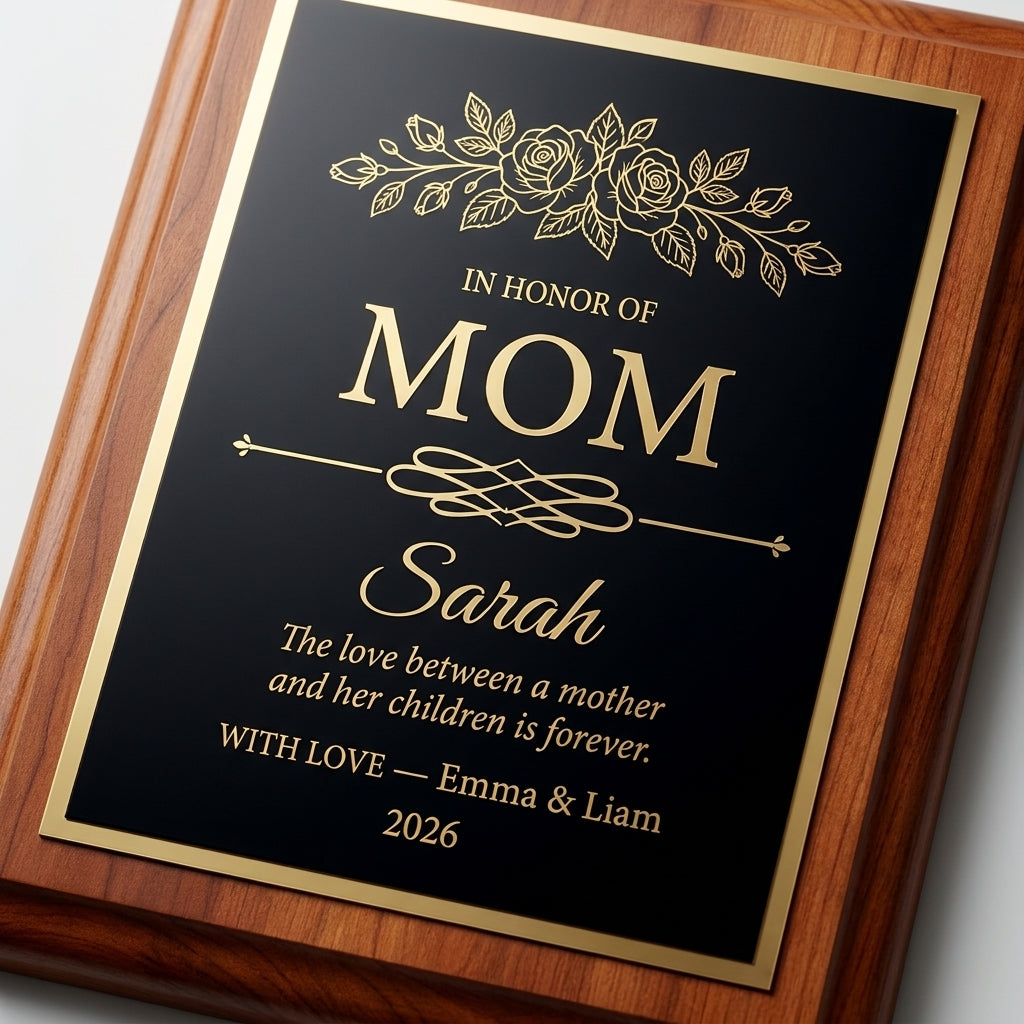 custom mom plaque with name and quote from children | cherry wood mom gift custom engraved with up to 4 lines, supports personalized mom gift and custom plaque from kids buyers searching mother's day gift recognition gifts
