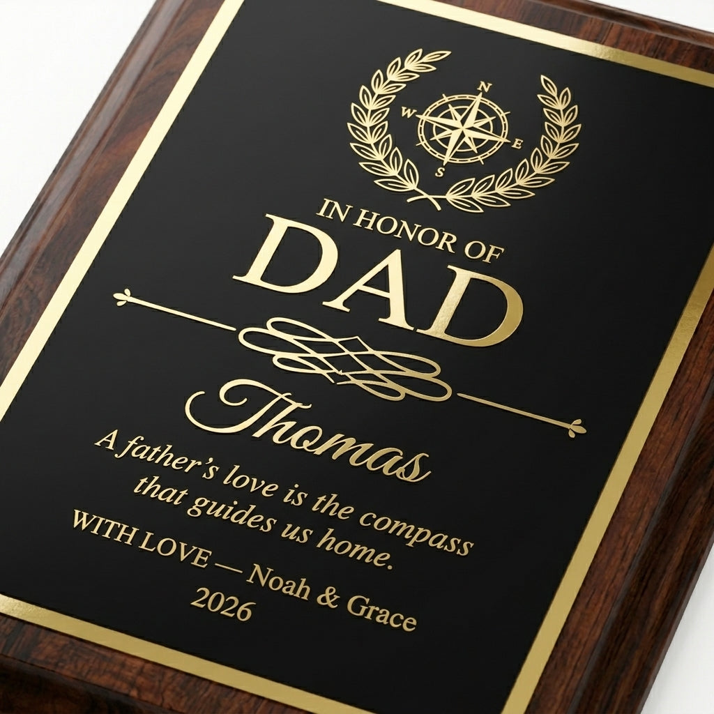 custom dad plaque with name compass design from children | cherry wood dad gift custom engraved with up to 4 lines, supports personalized dad gift and custom plaque from kids buyers searching father's day gift recognition gifts
