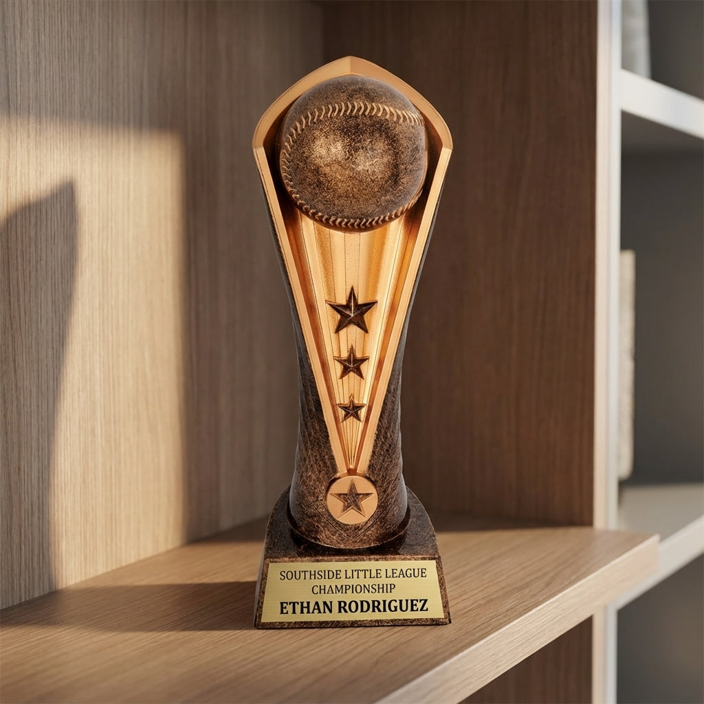 Custom Baseball Cobra Trophy CA242 - Little League Championship on display shelf