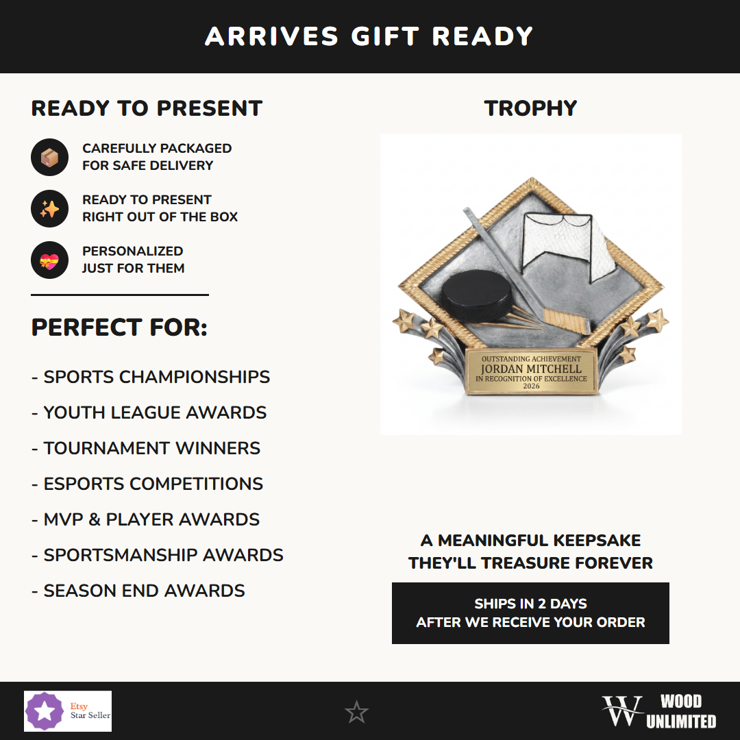 Gift-ready personalized Hockey Diamond Plate Resin Award resin award, perfect for ceremonies, retirements, and corporate recognition