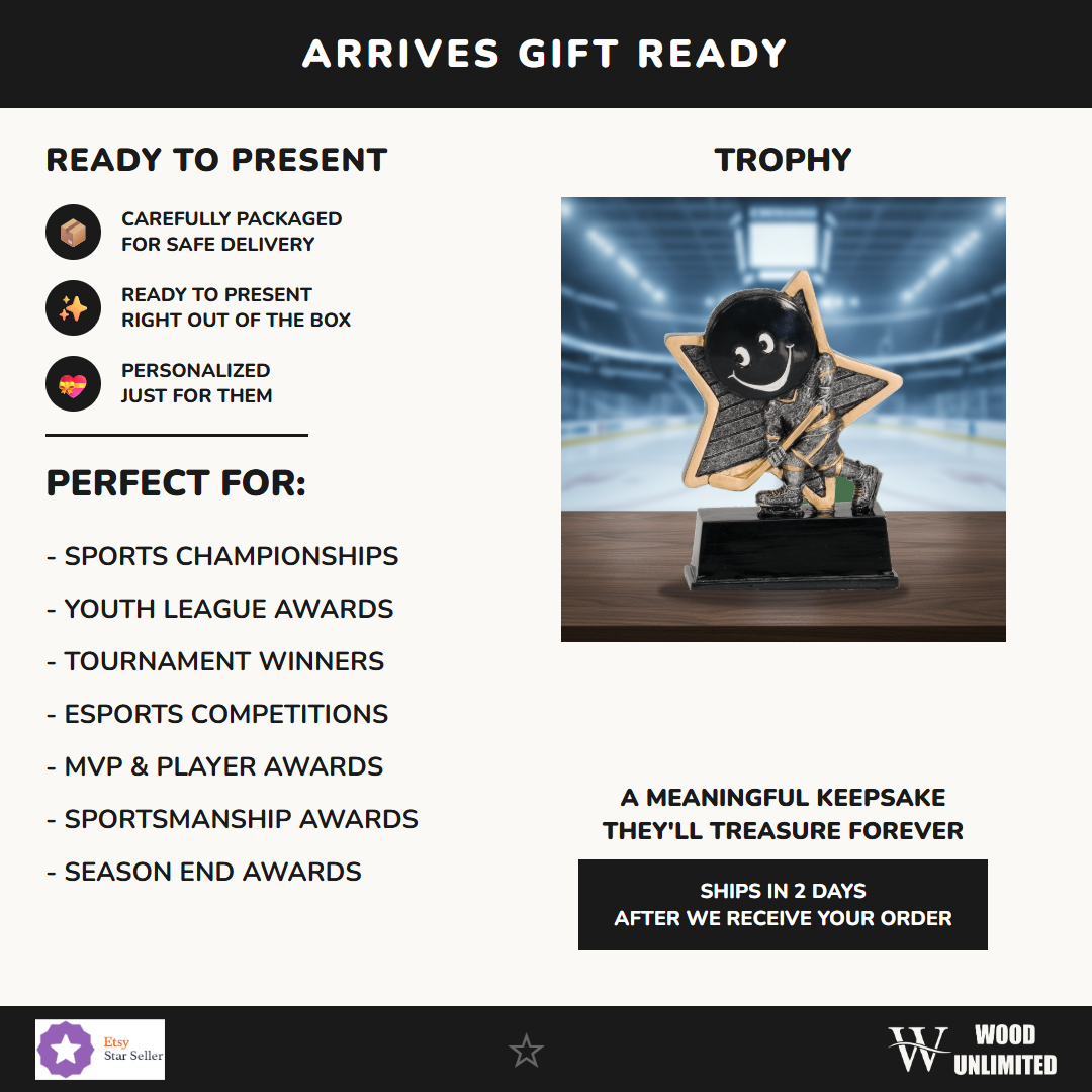 Gift-ready personalized Hockey Little Pal Resin Award resin award, perfect for ceremonies, retirements, and corporate recognition