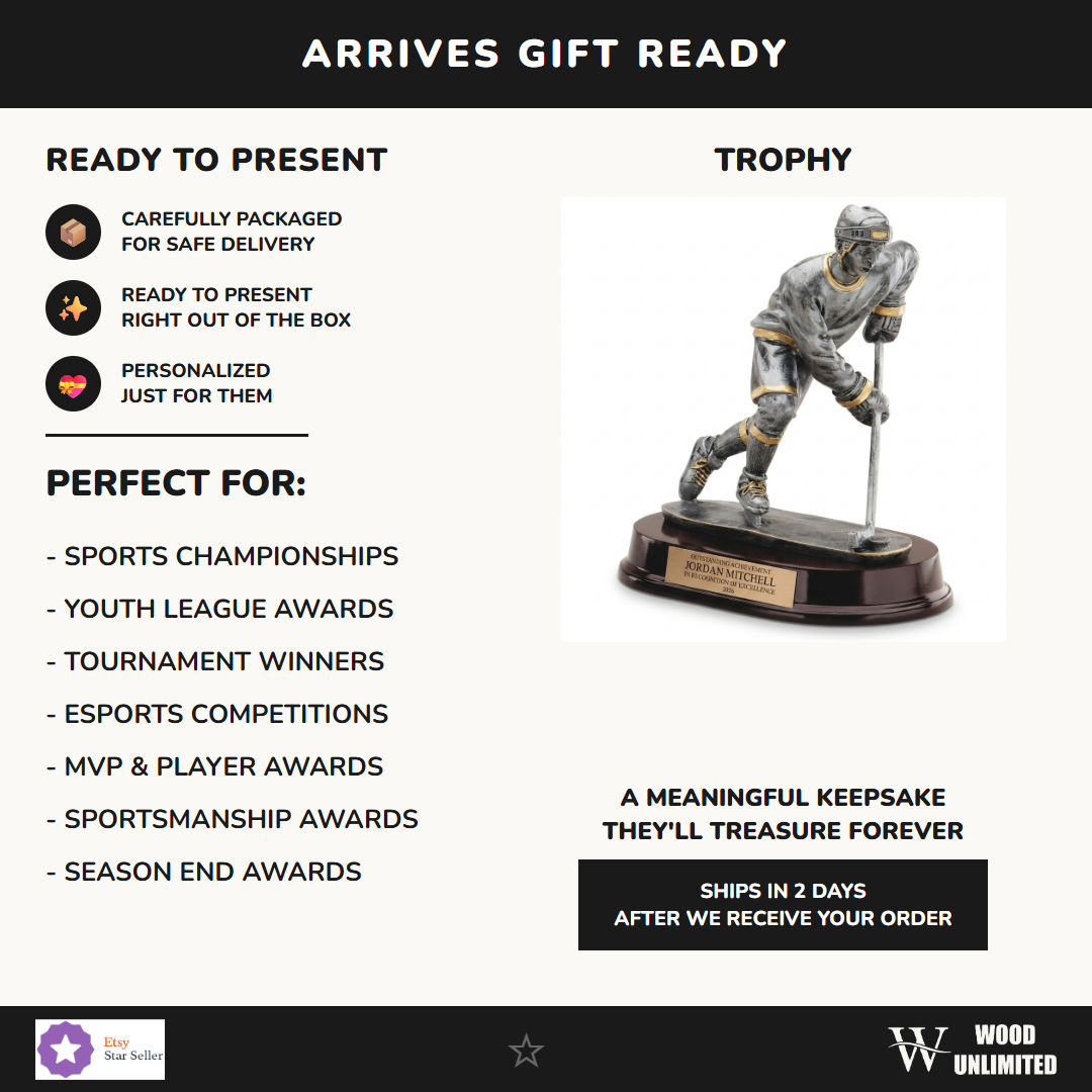 Gift-ready personalized Ice Hockey Forward Resin Trophy resin award, perfect for ceremonies, retirements, and corporate recognition