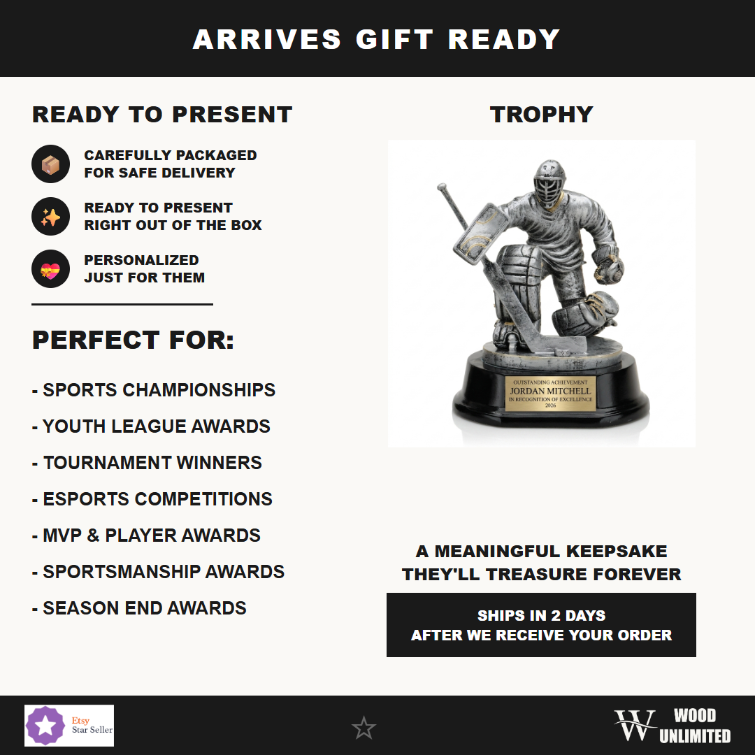 Gift-ready personalized Ice Hockey Goalie Resin Trophy resin award, perfect for ceremonies, retirements, and corporate recognition